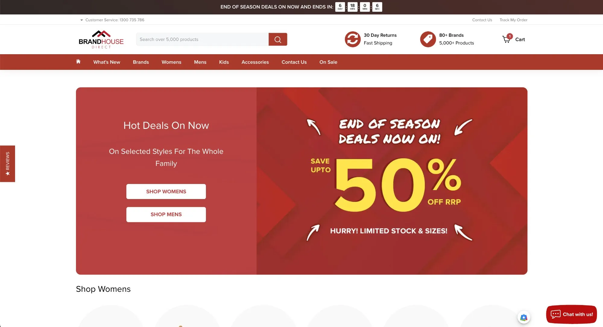 Brand House Direct Shopify store homepage