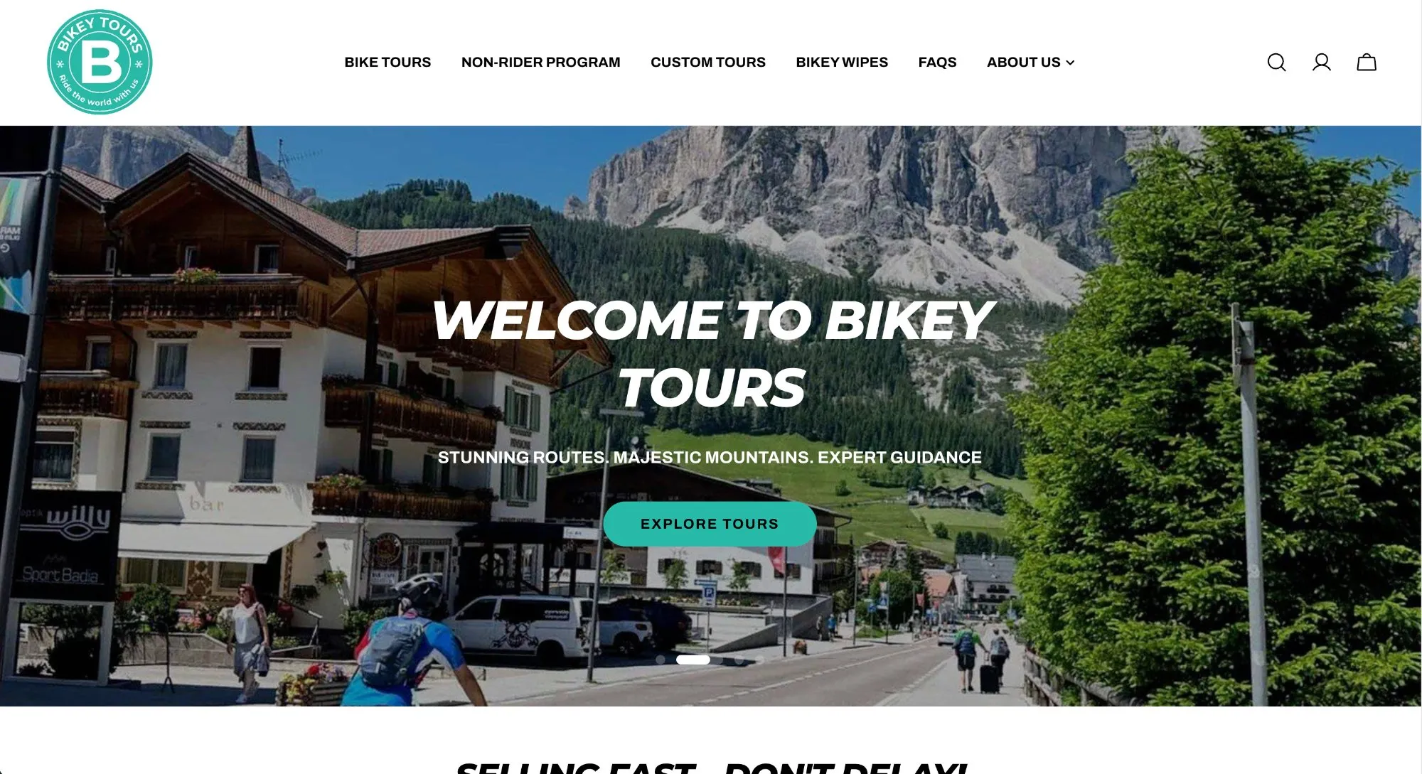 Bikey Tours Shopify store homepage