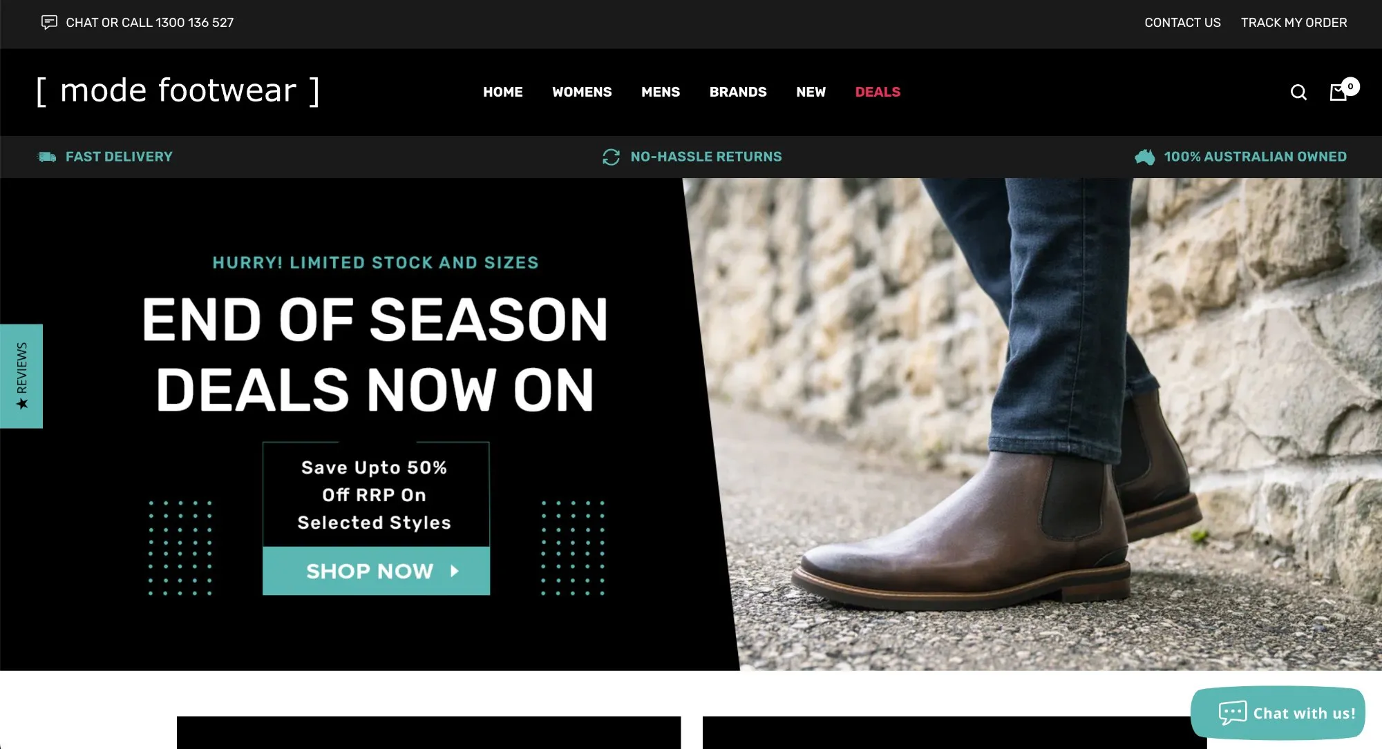 Mode Footwear Shopify store homepage