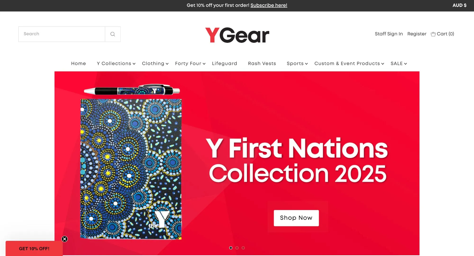 Y Gear Shopify store homepage